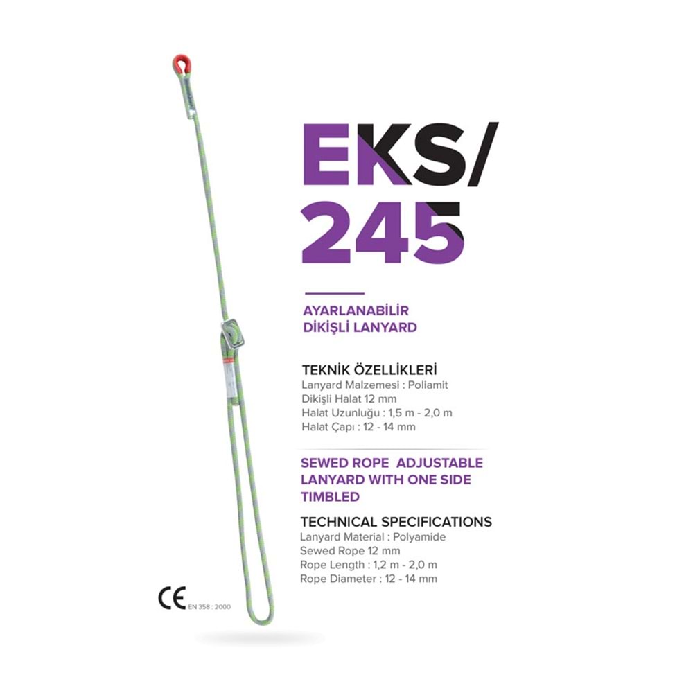 Lanyard Ayarlanabilir Dikişli Statik 2 MT EKS245 Eks