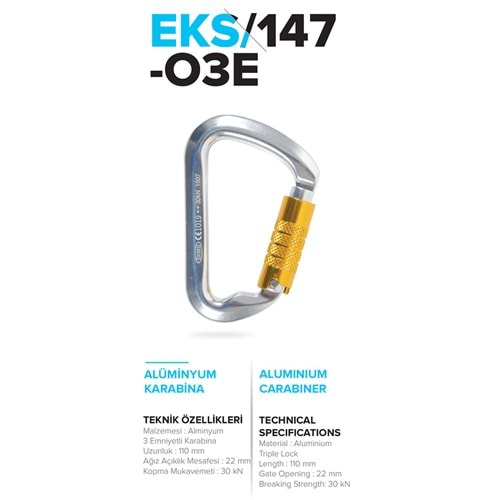 Üç Emniyetli Alüminyum Karabina 22 mm