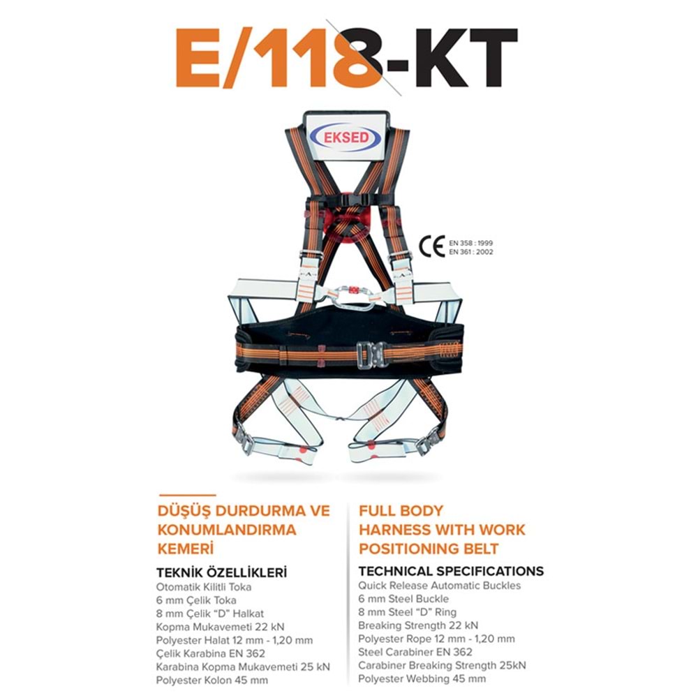 Düşüş Durdurma ve Konumlandırma Emniyet Kemeri E118KT PT Eks