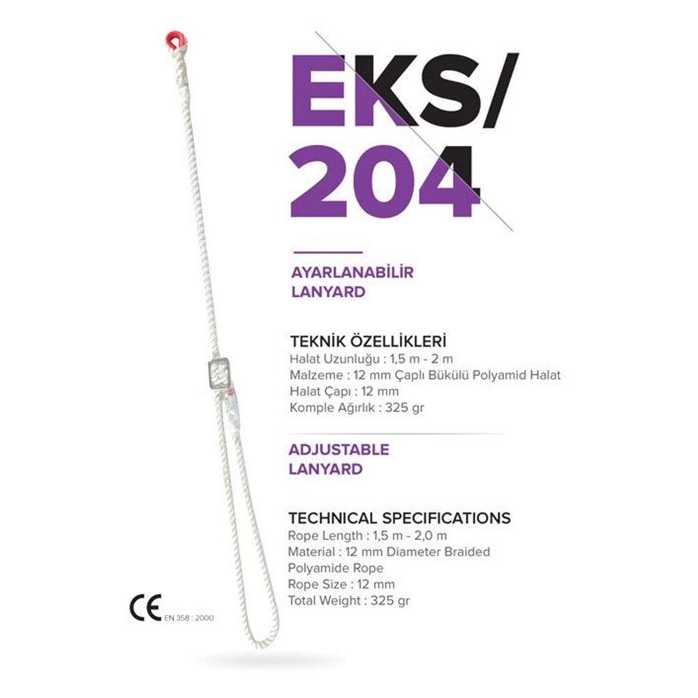 Eks Ayarlanabilir Lanyard 1,5 Mt EKS204