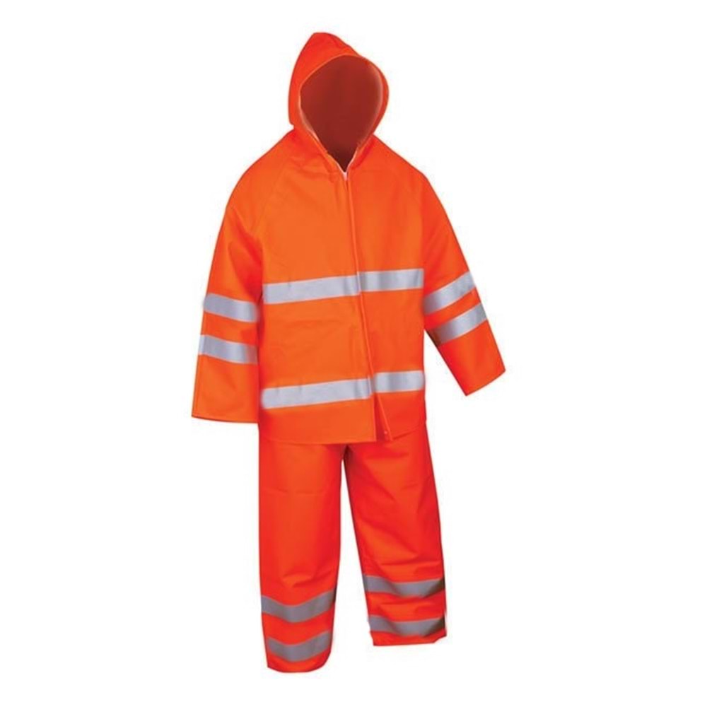 Yağmurluk Takım Reflektörlü 45 Mic. - Turuncu