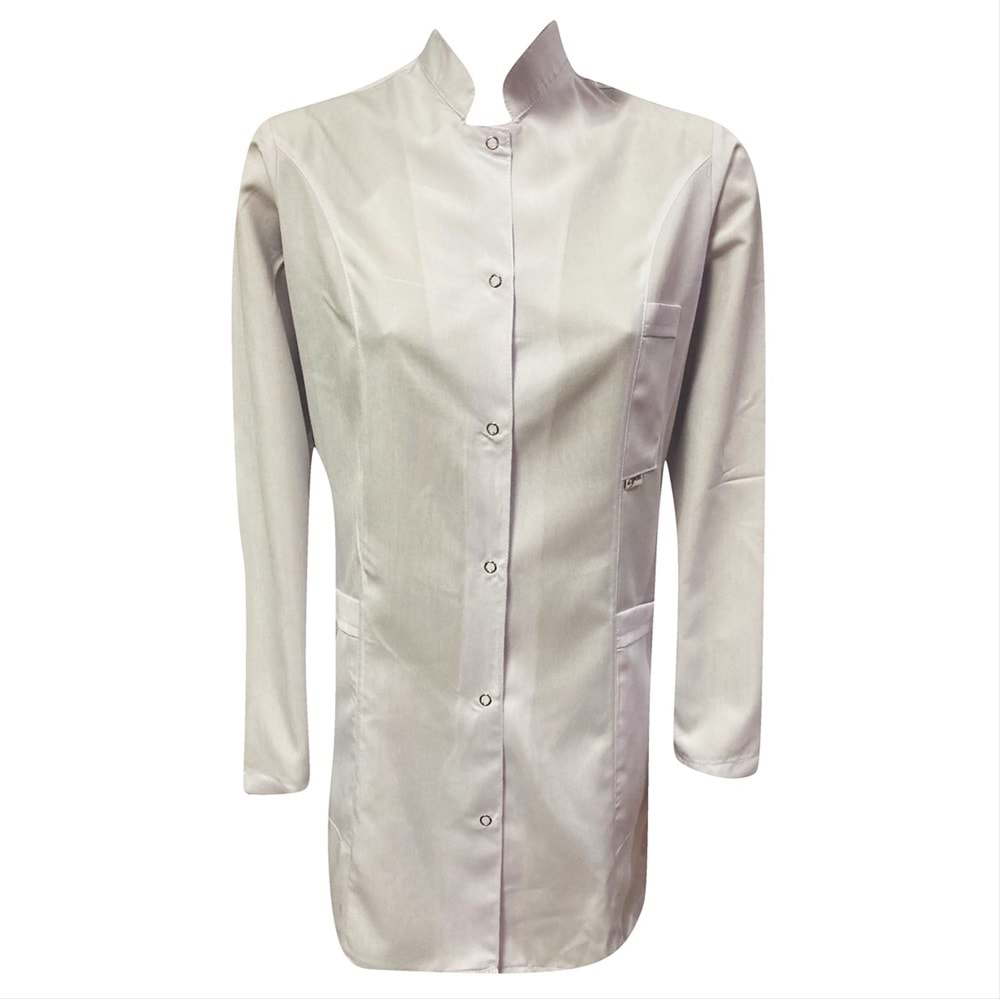 Samteks Uzun Boy Hakim Yaka Bayan Önlük - Beyaz