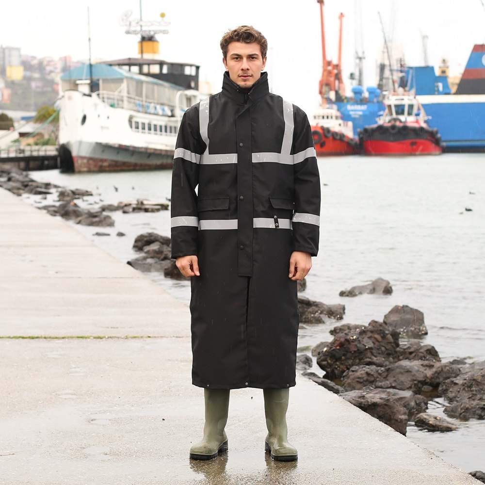 Samteks Reflektörlü Rain Mont - Siyah